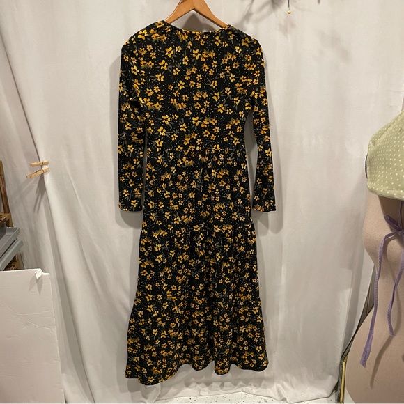 Free people black yellow floral maxi boho ruffle dress adorable - Picture 3 of 7